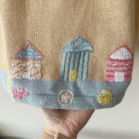 Story Knits Cardigan Sweater Striped Embroidered Details Beach Women size L - Picture 7 of 12